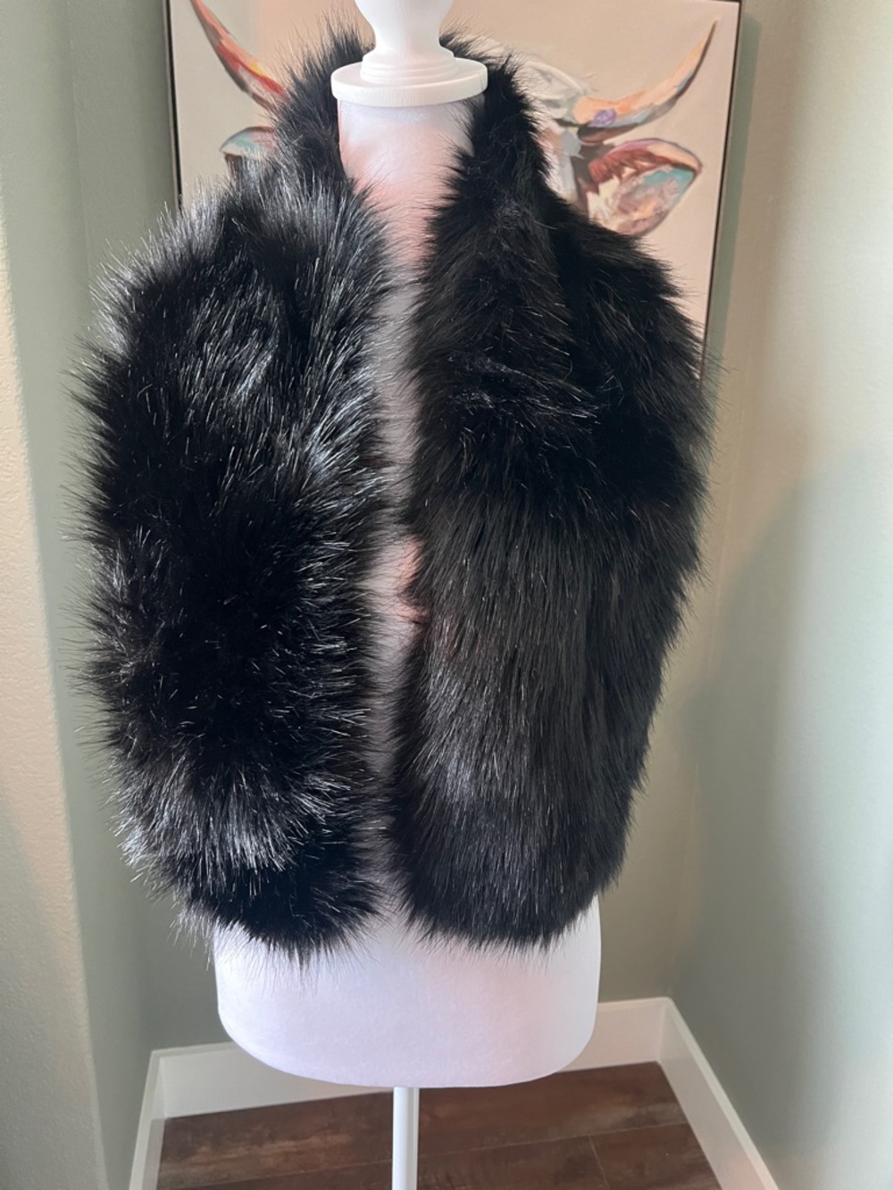 Adrienne Vittadini Black Faux Fur Stole